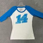 Chase Authentics Tony Stewart Shirt Women M Blue White #14 NASCAR Raglan Tee Photo 0