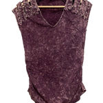 Rock & Republic  Tie Dye Studded Shirt Women Size Small‎ Purple Cinched Cut-outs Photo 0