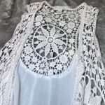 Crochet Lace Trim Kimono Vest Womens Medium Orange White Ombre Duster Boho Chic Photo 6