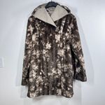 Adrienne Landau 2X Faux Fur Coat Hooded Marbled Animal Print Plush Brown Jacket Photo 1