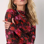 Steve Madden Eliza Sheer Mesh Mock Neck Long Sleeve Top in Pink Rose (X-SMALL) Photo 0