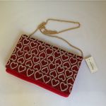 Francesca Red Beaded Heart Clutch Evening Bag Gold Chain Shoulder Strap NWT Photo 1