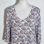 J.Jill  Geometric Floral Print Tee Size Large Petite Blue and Red Print Top Photo 2