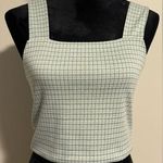 American Eagle EUC Green and White Knit Square Neck Gingham Tank Top Size Medium Photo 0