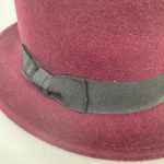 Burgundy Wool Felt Fedora Hat Wide Brim Classic Grosgrain Ribbon Purple Photo 2