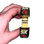 Vintage Unusual embroidered floral￼ Hinged Bangle Bracelet Gold Time Ro… Photo 7