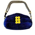 Kooreloo Rich Blue Velour Mini Bag Black Leather Trim Chain Strap Luxury Purse Blue Photo 0