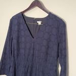 J.Crew  Navy Blue Cotton Eyelet Dress V Neck 3/4 Sleeve Scalloped‎ Hem Women's 14 Photo 2