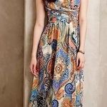 Anthropologie MAEVE  Vizcaya Paisley Floral Draped Bodice Flowy Maxi Dress 10 Photo 0