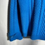 Talbots Cobalt Blue Cable Knit Mock Neck Sweater Womens L Preppy Gold Buttons Photo 4