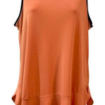 Beige by eci Pink Black Trim Flowy Peplum Ruffle Blouse Top Medium Workwear Photo 0