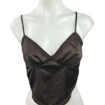 Rebel Flow Women's Brown Satin V Neck Spaghetti Strap Tie Hanky Cami Crop Top M Black Size M Photo 0