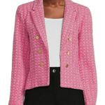 Nanette Lepore NANETTE Tweed Open Front Blazer In ROSE TROPICA / WHITE Photo 1