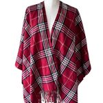 NWOT RED PLAID FRINGE lightweight Poncho Cardigan Vest One Size Size undefined Photo 1