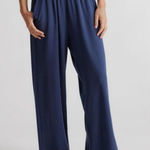 Quince French Terry Modal Wide Leg Pants Navy Blue Fold over Waistband Flowy S Photo 0