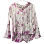 Rachel Zoe 100% Linen White & Purple Tie-dye Hood Button Down Top Women Size XS Photo 0