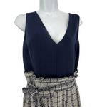 Chelsea28  V-Neck Sleeveless Navy Dark Blue Gray Checkered Jumpsuit Tie Size 12P Photo 2