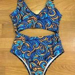 None Trippy Blue & Orange Swirl Cut-Out Festival One-Piece Photo 0