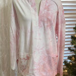 MELLODAY Tie Dye Hoodie Long Sleeve V Neck Pullover Pink White pockets XL Photo 0