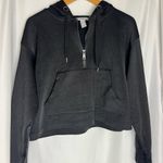 Forever 21 Black Cropped Hoodie with Front Pocket zipper pull long sleeve Small Photo 2