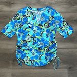 Lands' End  Short Sleeve Side Gather Blue Floral Rash Guard Swim Shirt Size Small Photo 3