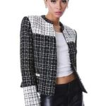 Alice + Olivia  Jaydn Combination two tone Tweed Jacket Black ecru blazer 0 NWT Photo 0