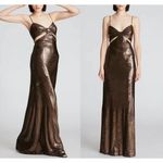 HALSTON Chloe Gown Maxi Dress in Sequins Espresso Brown Size 12 Photo 1