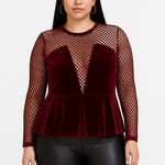 Charlotte Russe Women's Burgundy Velvet Mesh Peplum Blouse Juniors L Photo 0