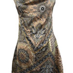 Strapless Paisley Print Halter Mini Dress Pearl Neckline Size Small Y2k Glam Brown Photo 0
