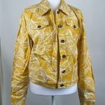 Dennis Basso  Yellow and White Leaf Pattern Button Up Denim Jacket Size 4 NWT Photo 0