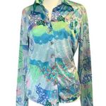 Vintage 90’s mad house Psychedelic Pointed Collar Pastel Floral Shirt Blouse M Blue Size M Photo 0