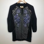 Intermix Anhha  Beaded Embroidered‎ Jacket Sweater Floral Black Zip Up M Gray Med Photo 1