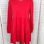 ZARA Tiered Crew Neck T Shirt Babydoll Tunic Shift Dress Red Medium Photo 0