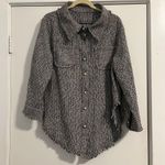 Black and White Tweed Shacket shirt jacket up gold pearl button up large Hi Cut Photo 0