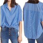 Madewell Courier Stripe Button Back Shirt In Midnight Sea Photo 0