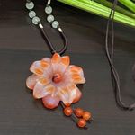 Carnelian Agate Stone Flower Adjustable Cord Necklace Photo 1