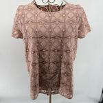 J Jill Shirt Womens Tan Lace Short Sleeve Shirt Office Casual Size Small Pink Photo 0