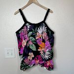 Swim Solutions Women's Floral Multicolor Underwire Tankini swimsuit Top Size 24W Black Photo 1