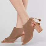 Toms Elba Perforated Leather Heeled Sandals Size 8 Photo 0