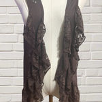 Wrangler  Studded Lace Ruffles Open Front Boho Vest Brown Size L Photo 0