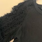 1. State  Women's Black Fringe Balloon Sleeve Crew Neck Pullover Sweater Large Photo 3