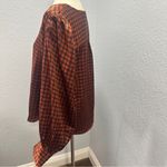 Levi's Size XL Rust Brown Satin Plaid Vneck top Long Sleeve Blouse Photo 4