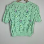 ZARA  Knit Crop Top Floral Embroidered Beaded Cottagecore Preppy Size Med Large Photo 3