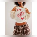 Free People NWT  Banner Day Let's Roll Tee - white ivory red - small Photo 6