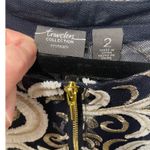 Chico's ‎ traveler collection scrolls bomber jacket- Navy blue/White/Gold SZ 2 Photo 4