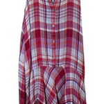 Maeve Anthropologie Plaid Hi Low Swing Dress Pink Blue Sleeveless V Neck XS Photo 0