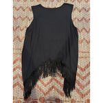 Venus | Women's Black Fringe V-Neck Sleeveless Blouse Shirt Photo 2