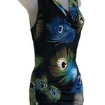 True Light Vintage 1990s Racerback Tie Tank Top Ruched Back Peacock Feathers M Size M Photo 1