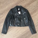 Anne Klein  Faux Leather Black Cropped Moto Jacket Size US 10 NEW Photo 1