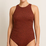 Kona Sol Ladies Size 16W One Piece Swimsuit Swimwear Padded Bra Brown With Black Photo 0